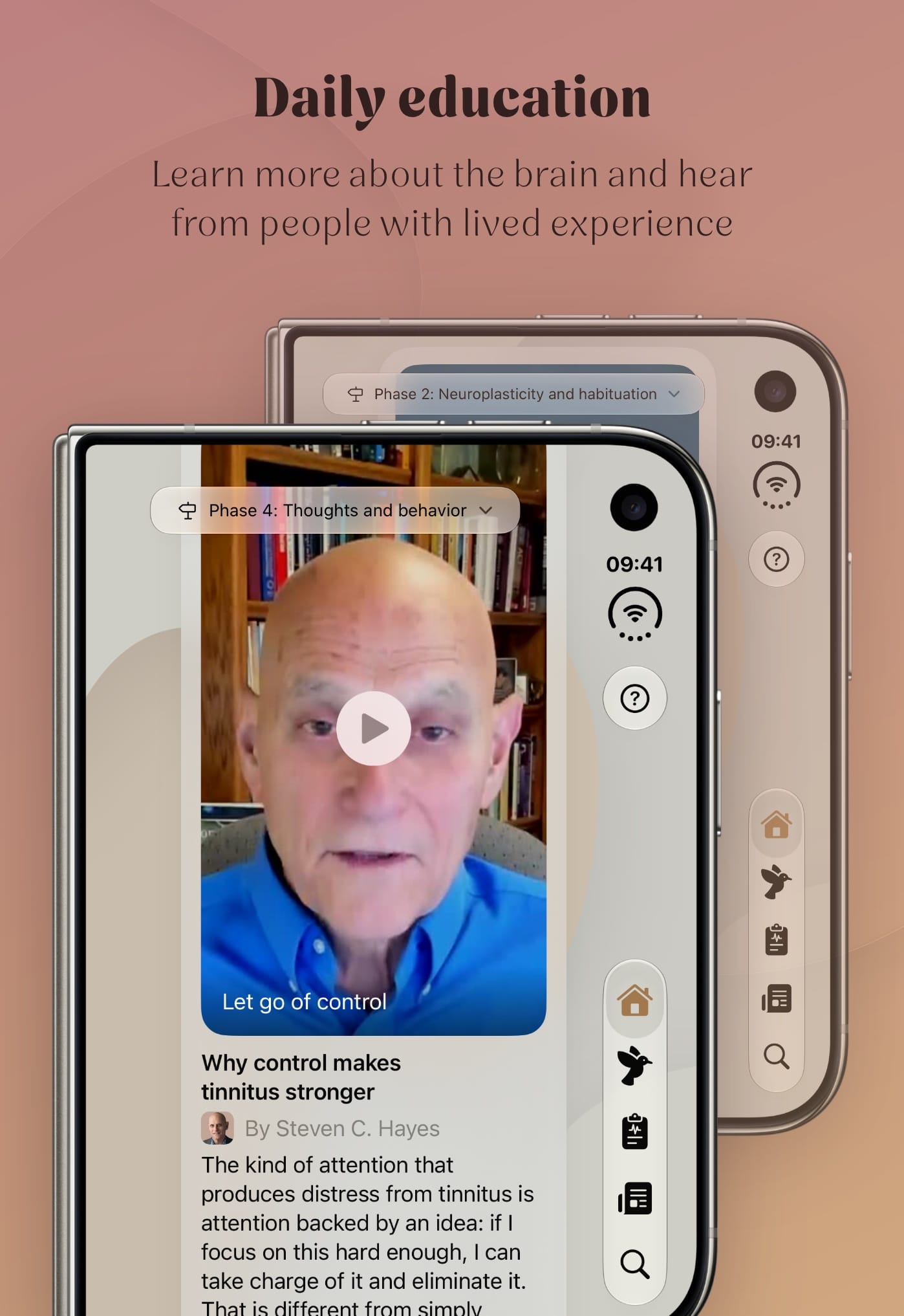 The home screen with an educational video from someone with lived experience.