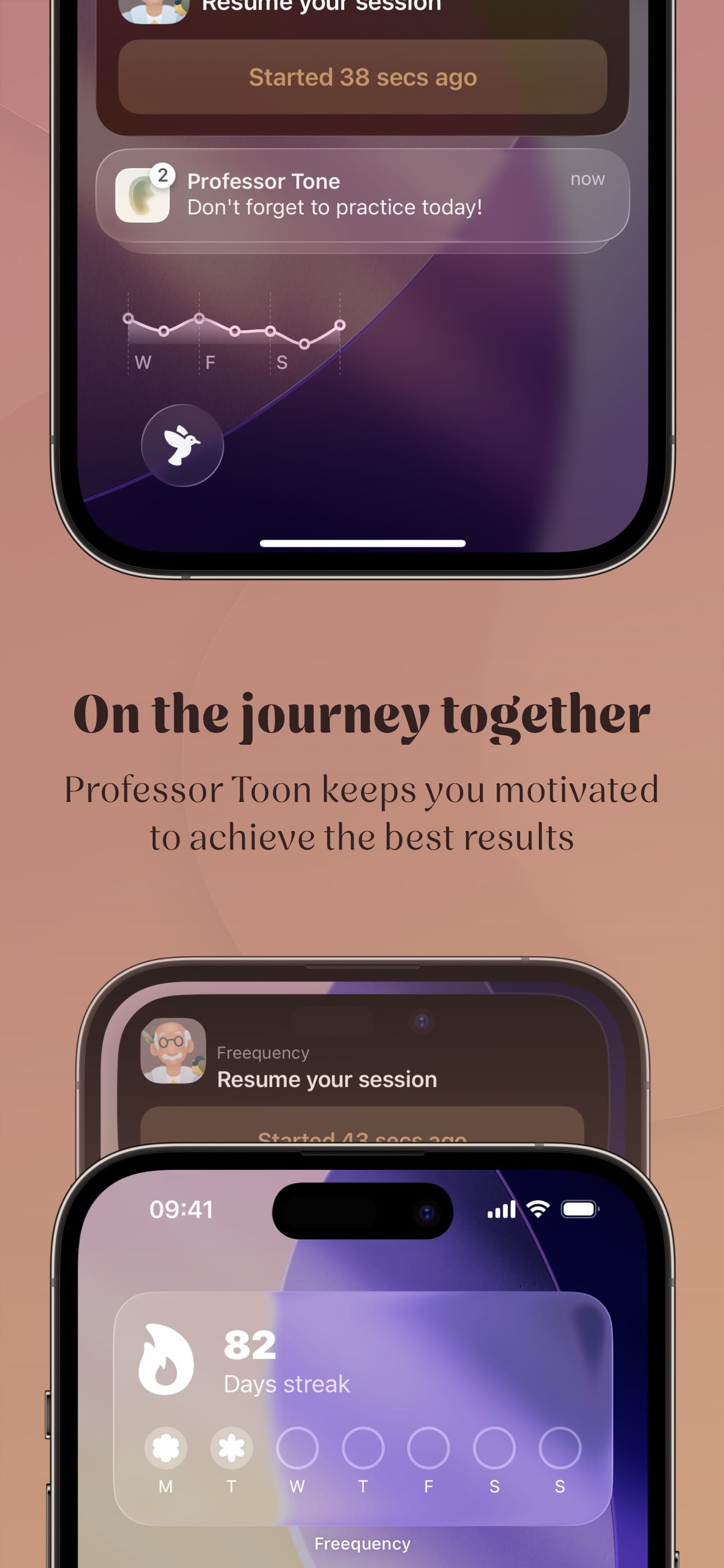 Lock screen widgets and notifications through which Professor Toon helps you stay motivated.