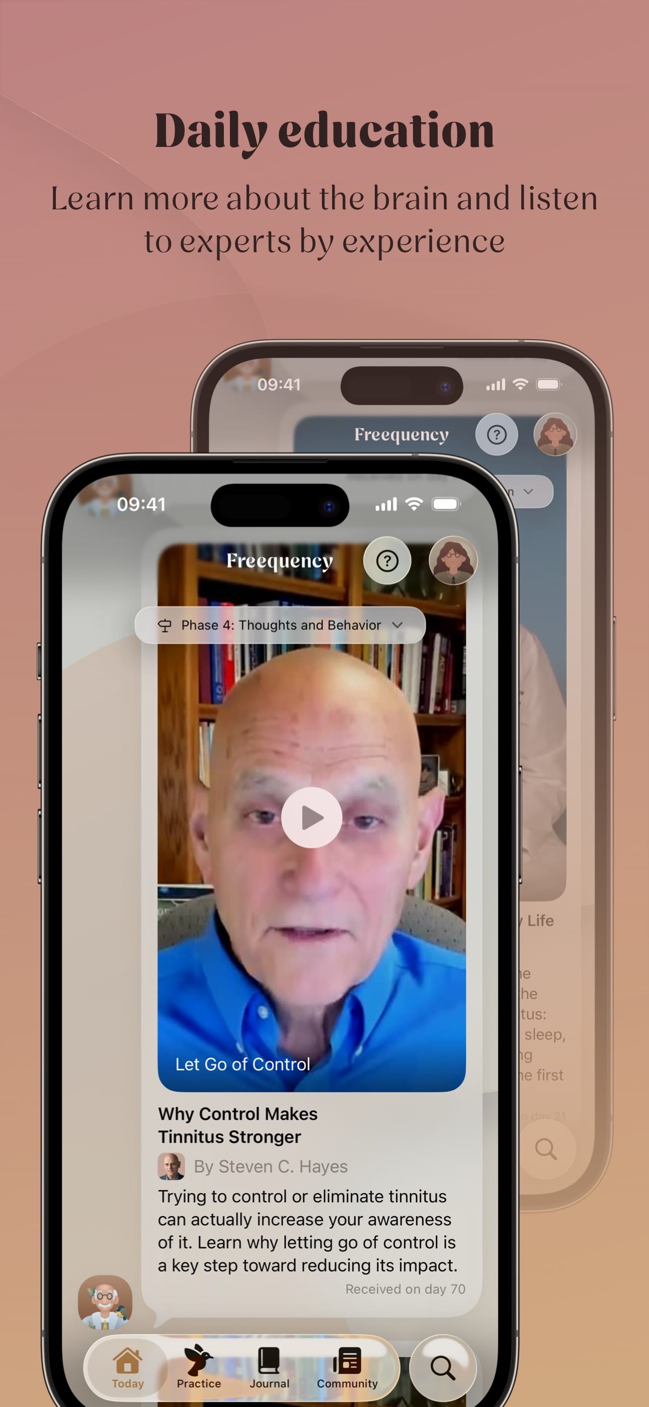 The home screen with an educational video from someone with lived experience.