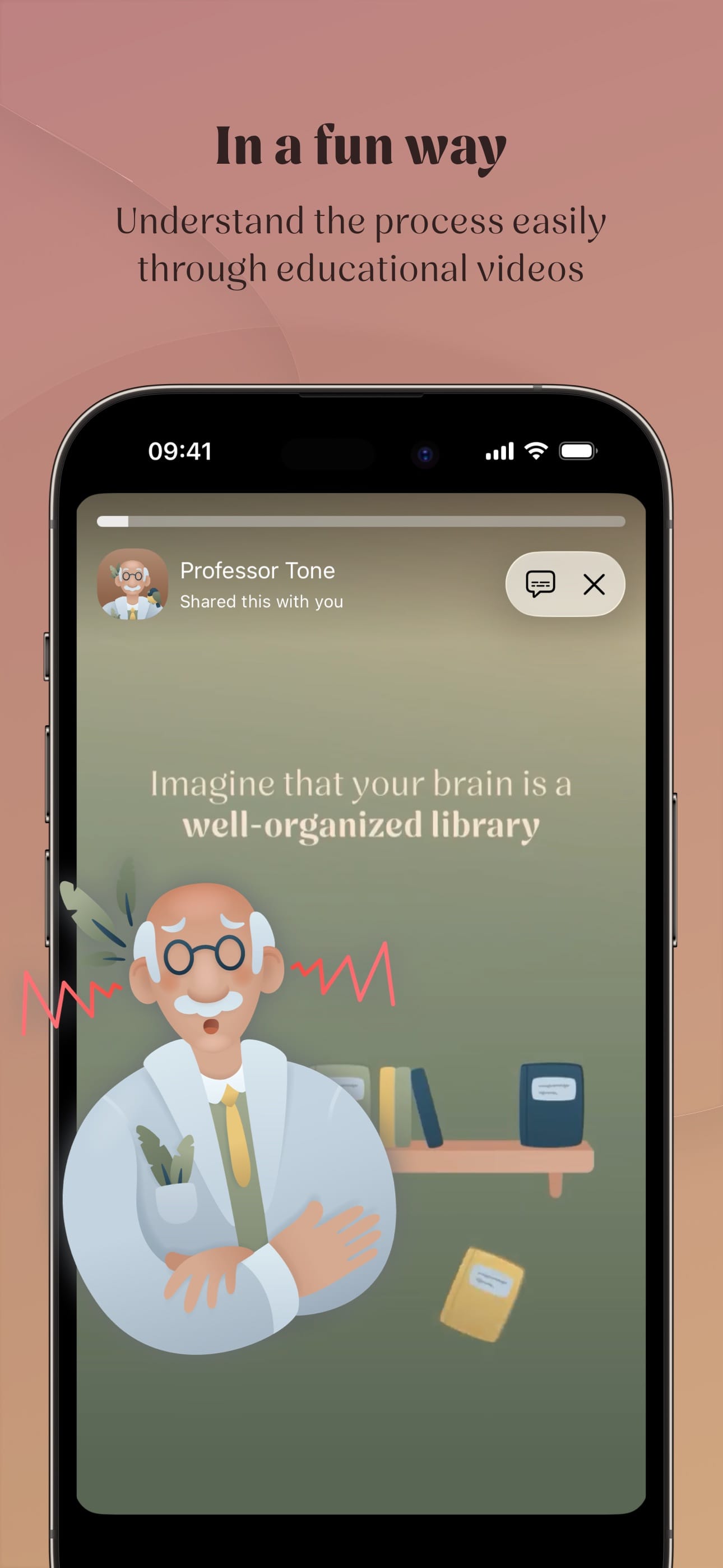 Professor Toon explaining how the brain works like a well-organised library.